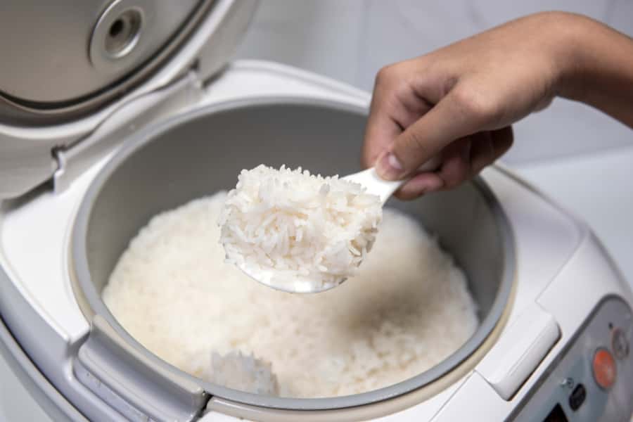 cooking rice in a rice cooker