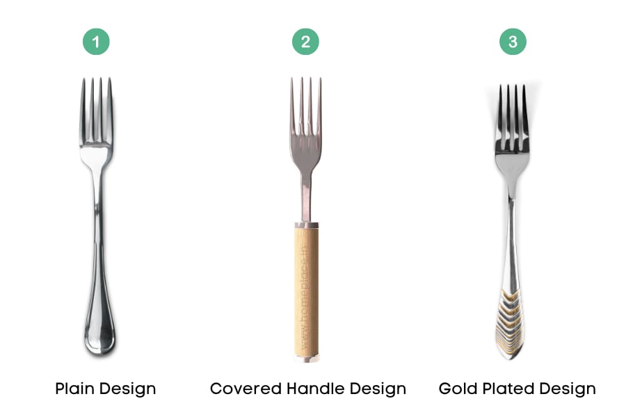 plain, covered handle and gold-plated cutlery design 